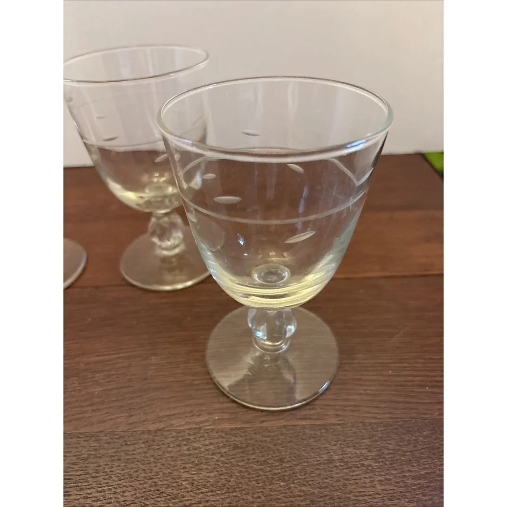 Vintage Etched‎ Glass Stemmed Goblets Set of 4 Clear Wheat Pattern Wine Glasses